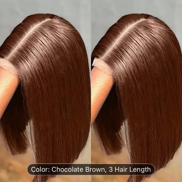 Chocolate Auburn Brown Human Hair 16" Glueless Wig NWT - Picture 2 of 7
